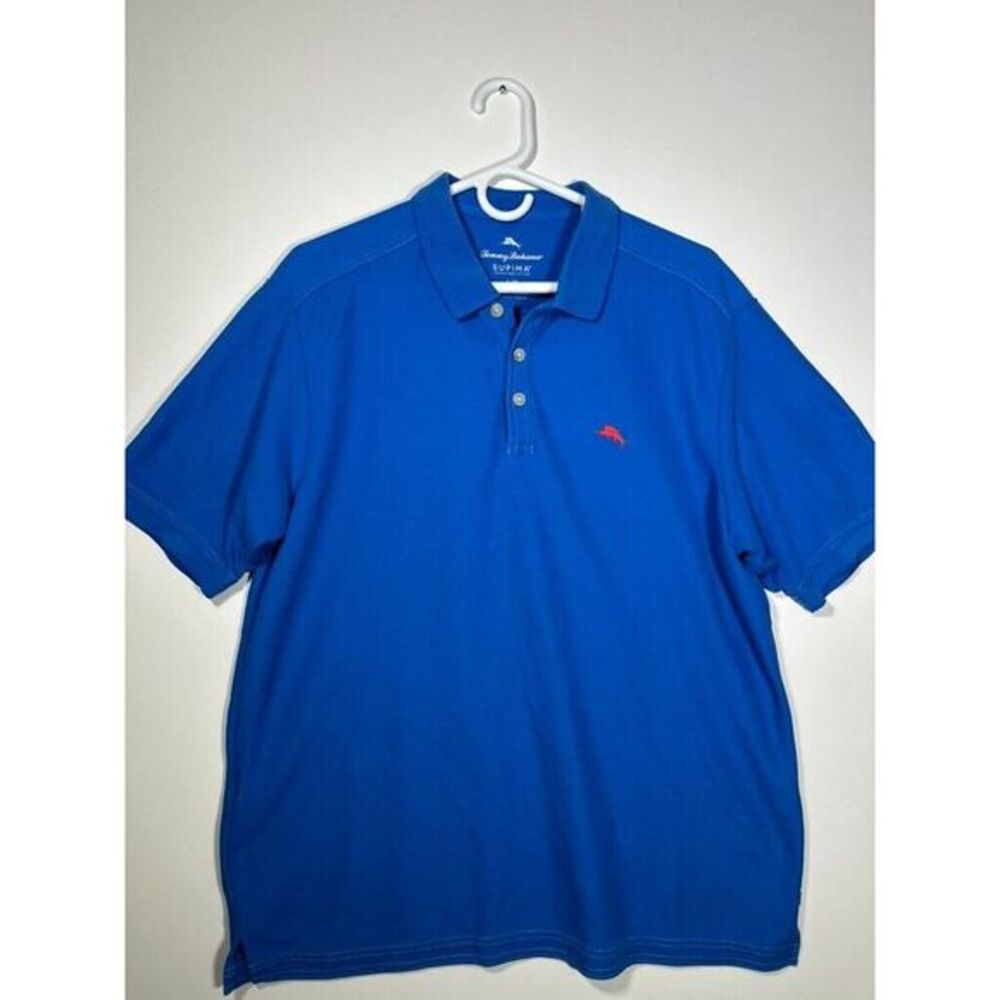Mens Tommy Bahama Logo Polo Shirt Size Large Blue Cotton Supima Cotton Golf‎